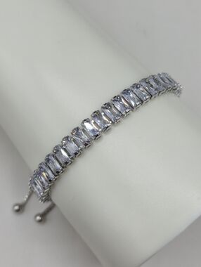 Swarovski Crystal Elements Silver Slide Bracelet Baguette Clear Prom Wedding